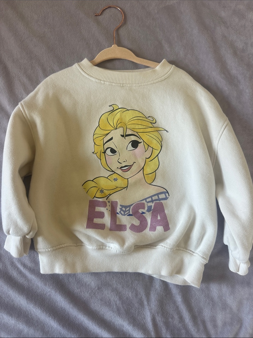 Zara Cream Elsa Graphic Sweatshirt with Yellow and Purple Print